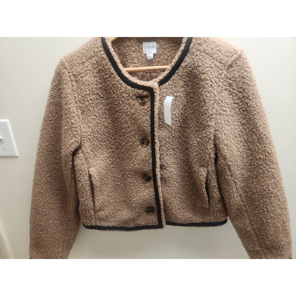 J.Crew Sherpa Lady Jacket‎ Tan Brown Faux Leather Trim Teddy Fleece CB330 NWT 4